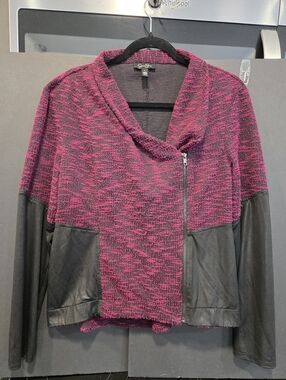 Jessica Simpson Magenta and Black Mixed-Media Open-Front Cardigan
